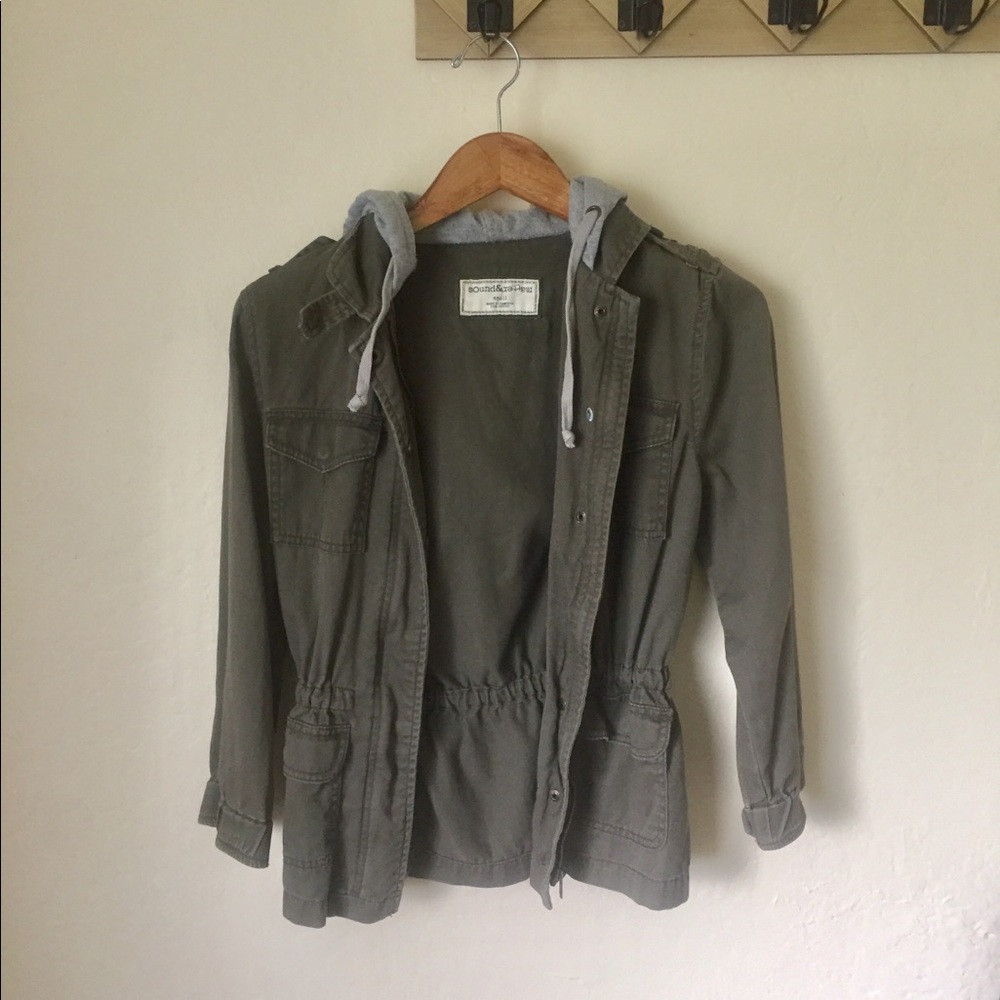 Army green jacket with hoodie